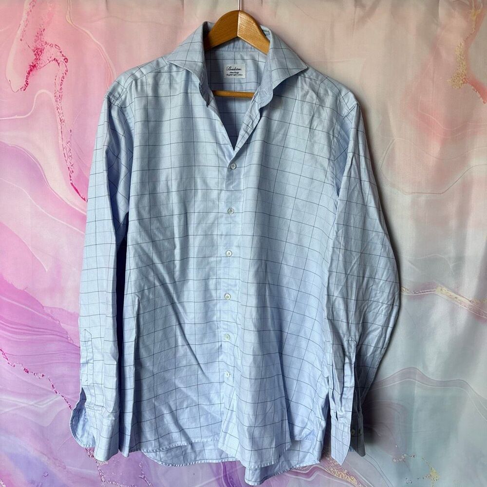 Stenstroms 17/43 Blue White Plaid Button Down Dress Shirt Business Luxury FLAW